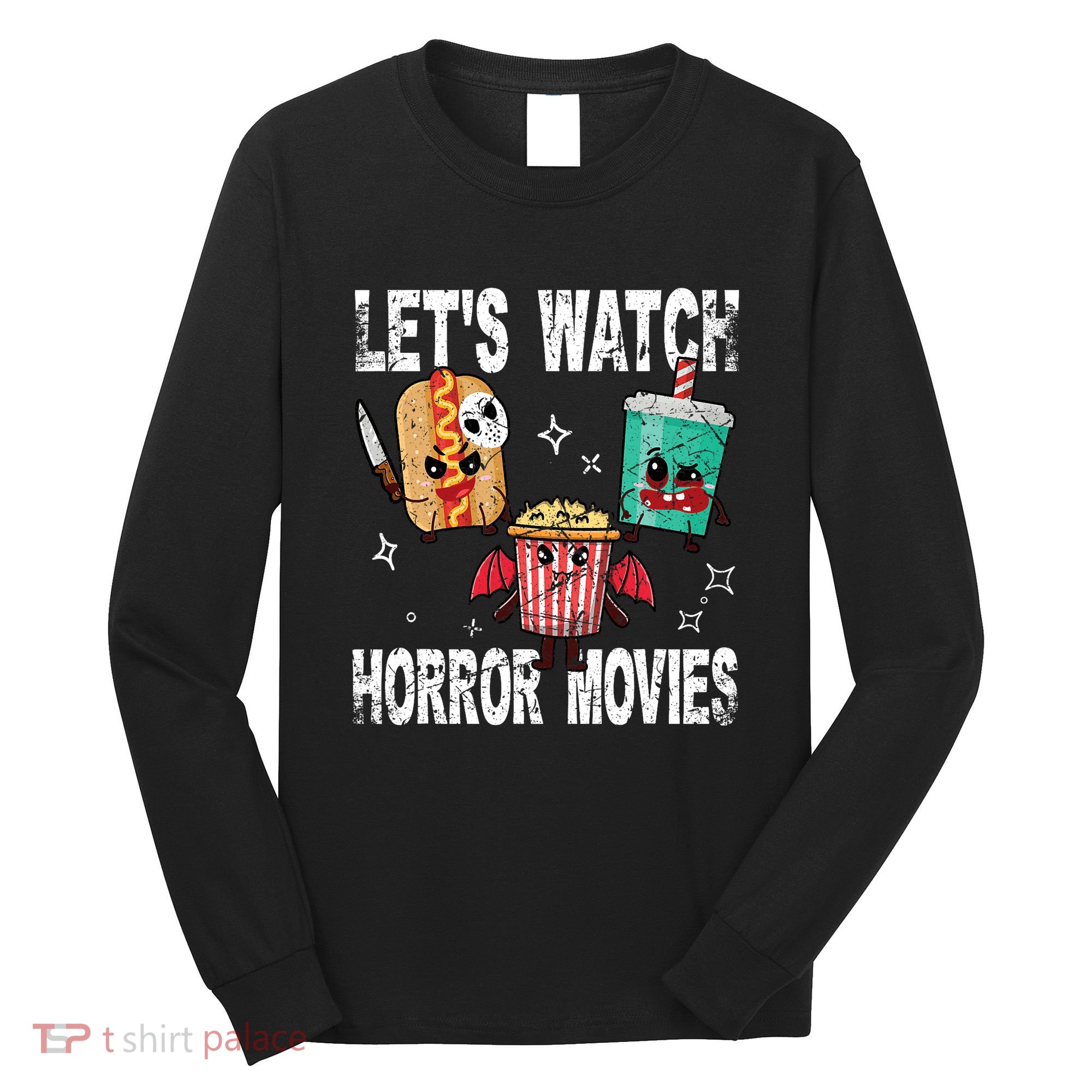 Retro Lets Watch Horror Movies Cute Halloween Costume Long Sleeve Shirt