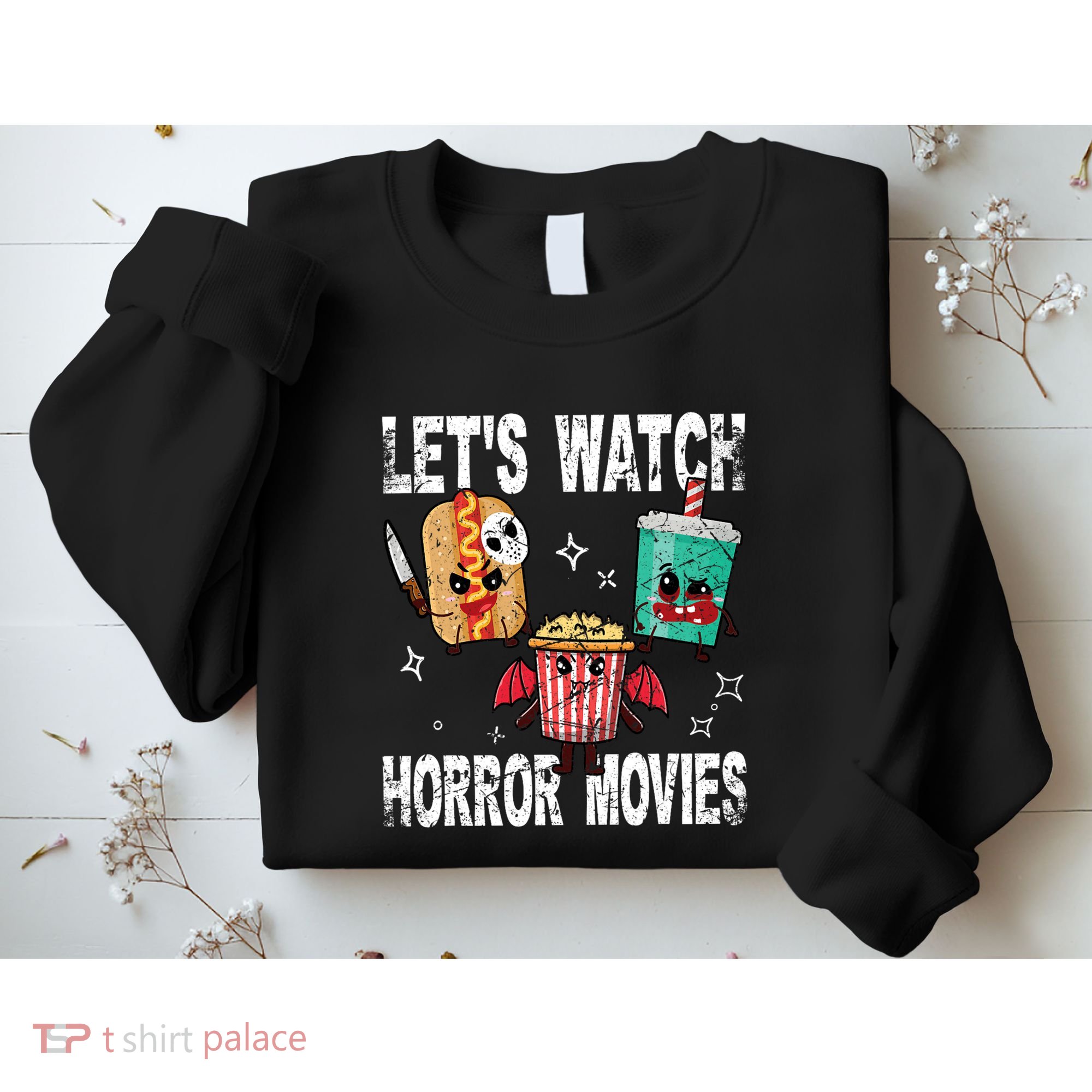 Retro Lets Watch Horror Movies Cute Halloween Costume Sweatshirt