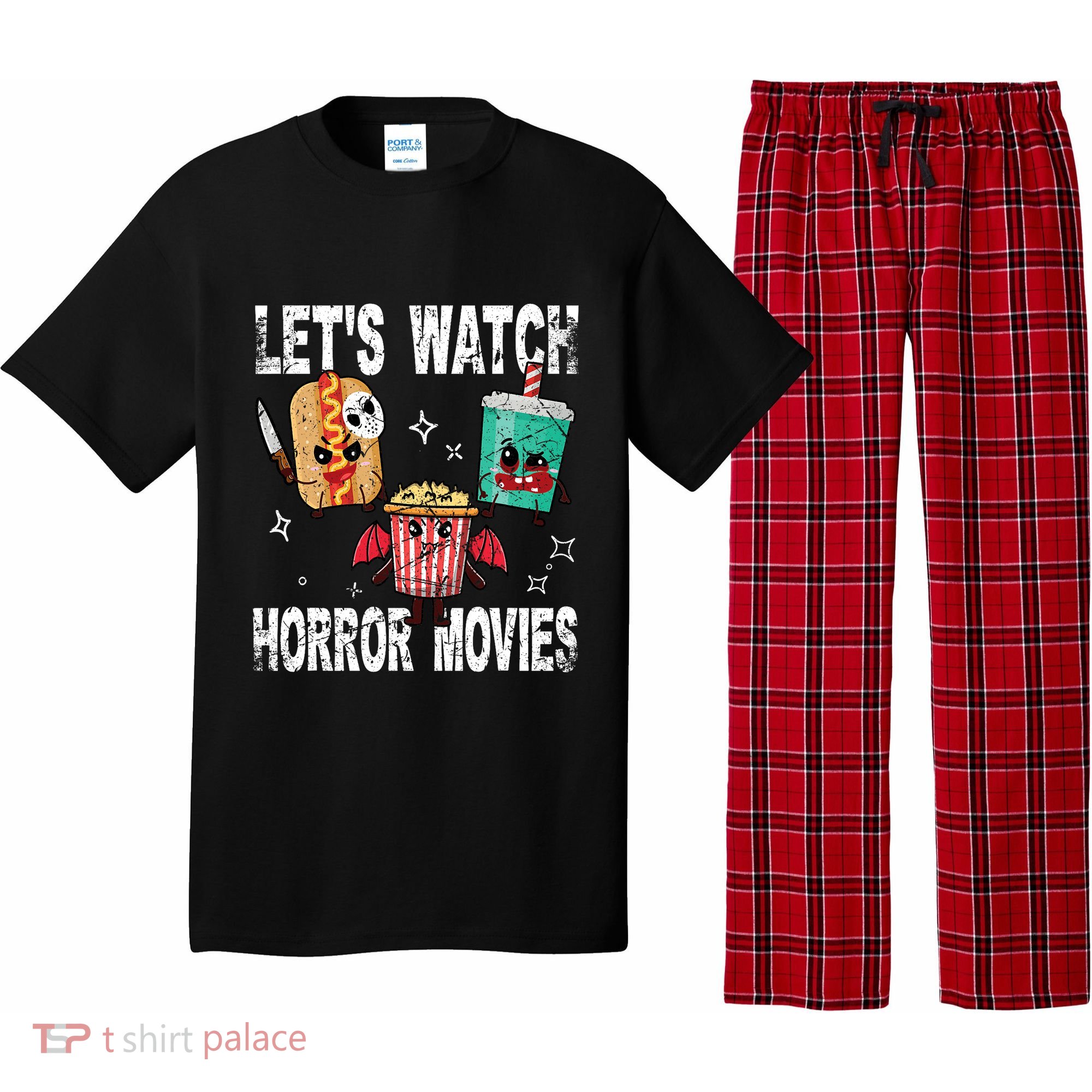 Retro Lets Watch Horror Movies Cute Halloween Costume Pajama Set