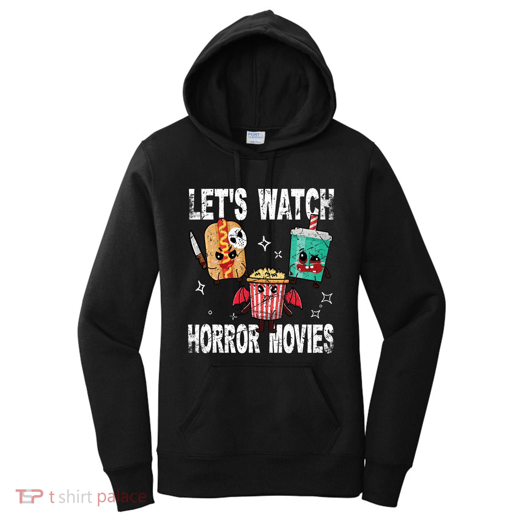 Retro Lets Watch Horror Movies Cute Halloween Costume Women's Hoodie