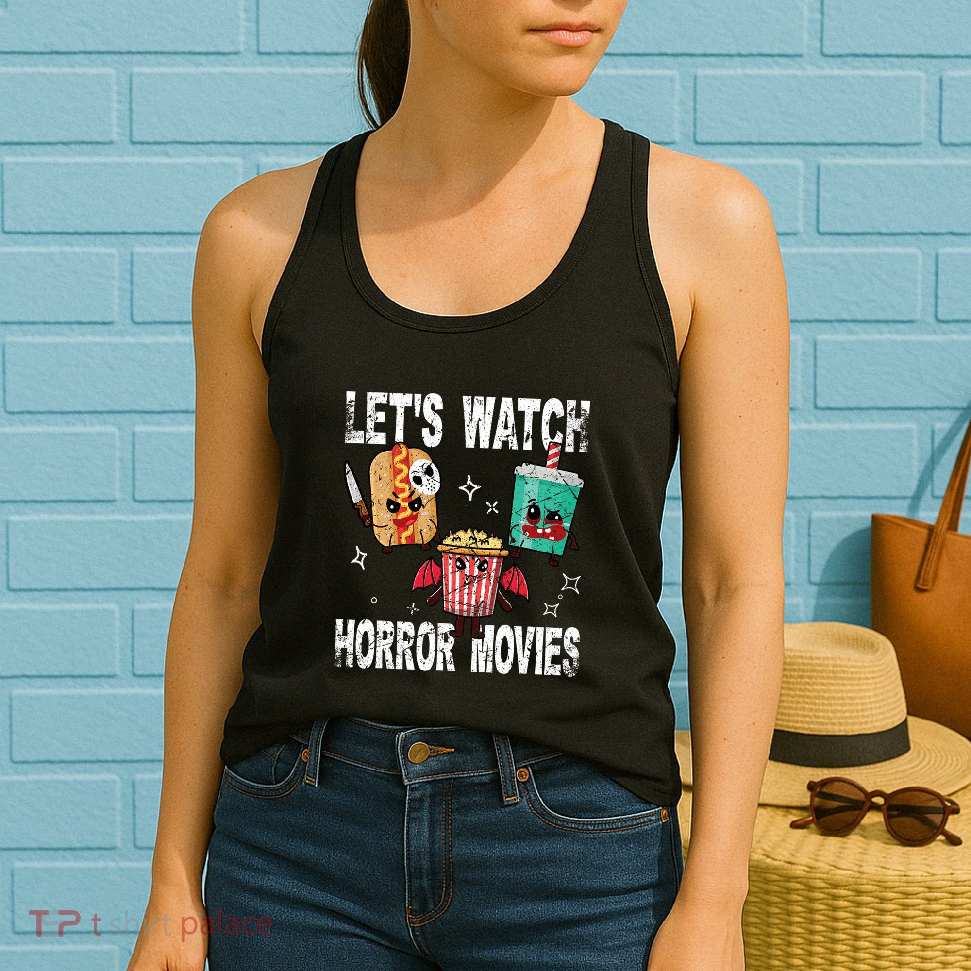 Retro Lets Watch Horror Movies Cute Halloween Costume Women's Tank Top