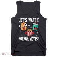 Retro Lets Watch Horror Movies Cute Halloween Costume Tank Top thumb 0