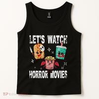 Retro Lets Watch Horror Movies Cute Halloween Costume Tank Top thumb 2
