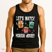 Retro Lets Watch Horror Movies Cute Halloween Costume Tank Top thumb 3