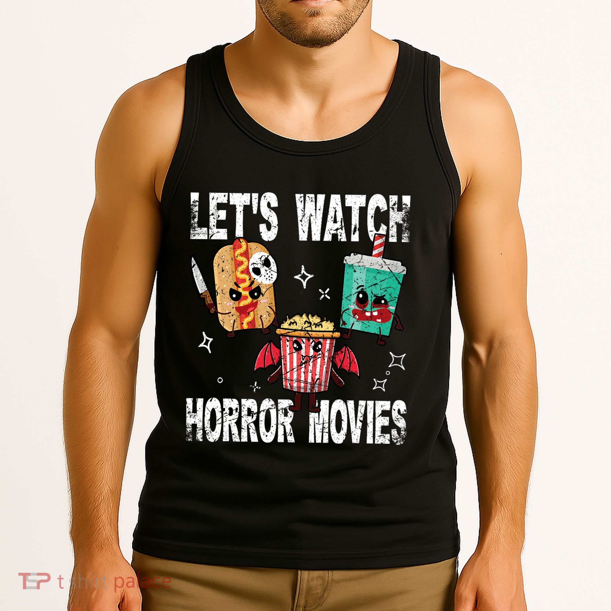 Retro Lets Watch Horror Movies Cute Halloween Costume Tank Top