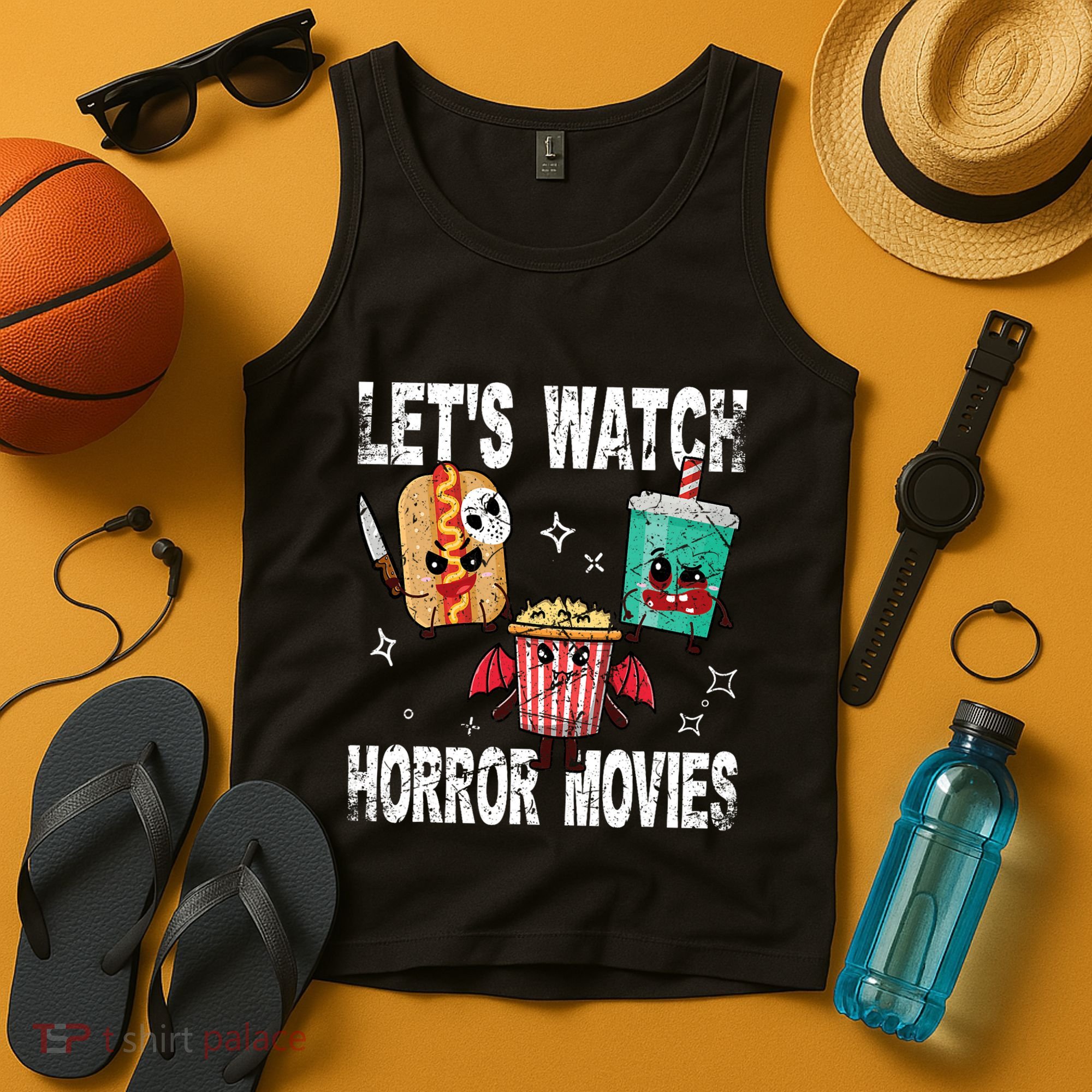 Retro Lets Watch Horror Movies Cute Halloween Costume Tank Top