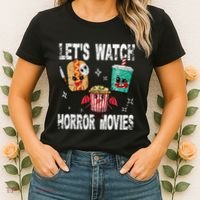 Retro Lets Watch Horror Movies Cute Halloween Costume Women's T-Shirt thumb 2