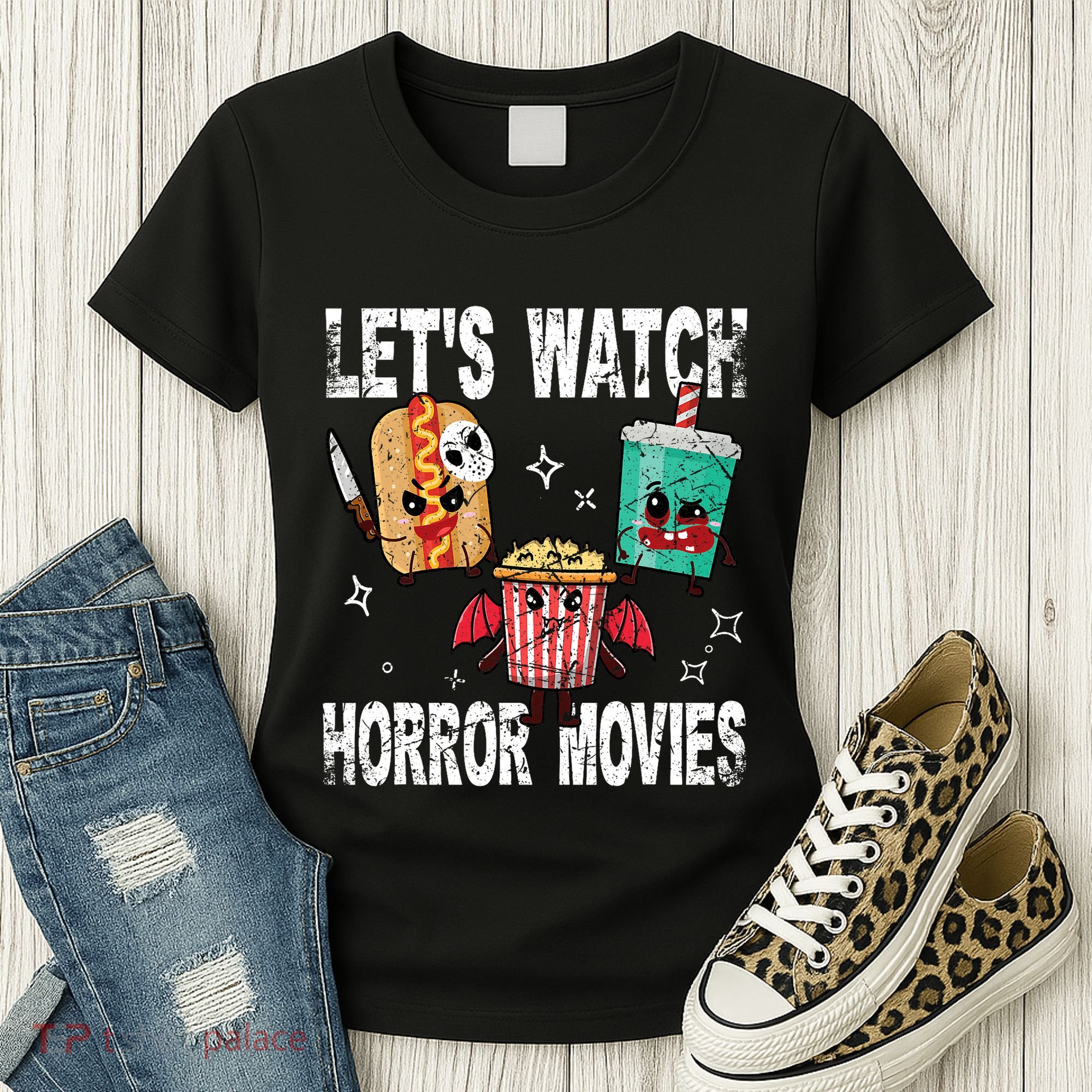 Retro Lets Watch Horror Movies Cute Halloween Costume Women's T-Shirt