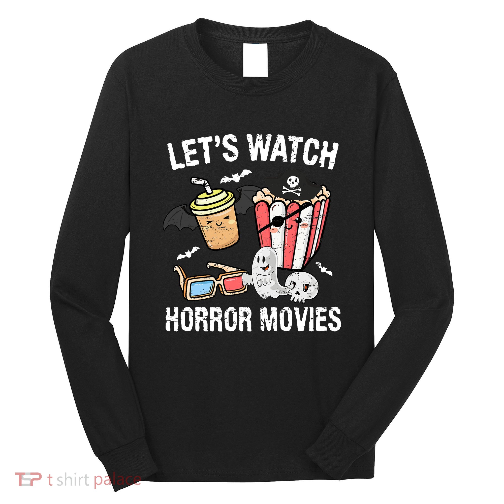 Retro Lets Watch Horror Movies Costume Halloween Long Sleeve Shirt