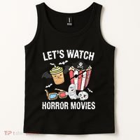 Retro Lets Watch Horror Movies Costume Halloween Tank Top thumb 2