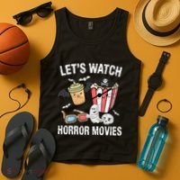 Retro Lets Watch Horror Movies Costume Halloween Tank Top thumb 4