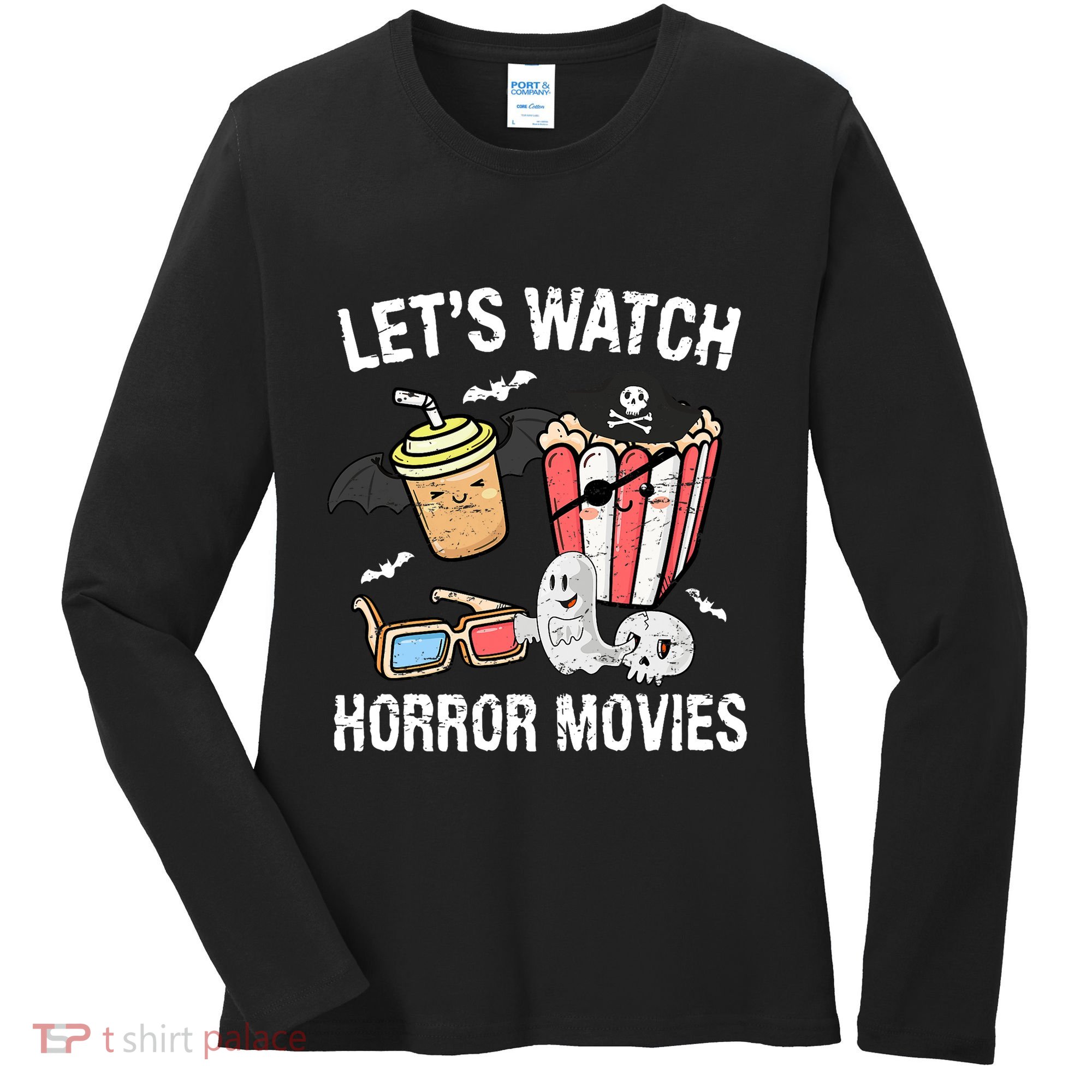 Retro Lets Watch Horror Movies Costume Halloween Women's Long Sleeve Shirt