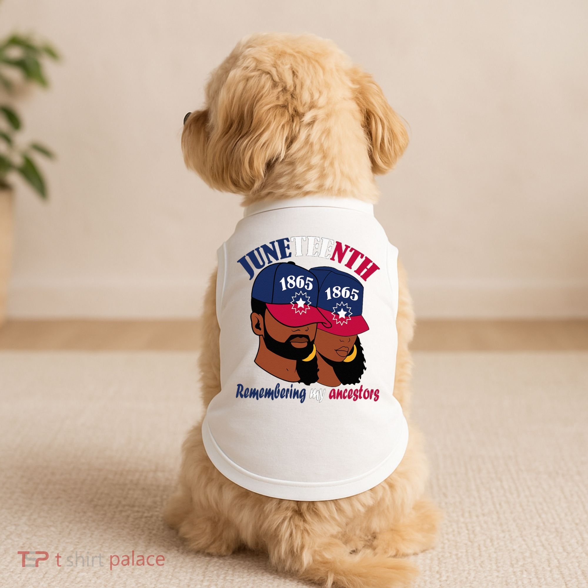 Remembering My Ancestors Juneteenth flag blue red white Doggie Tank