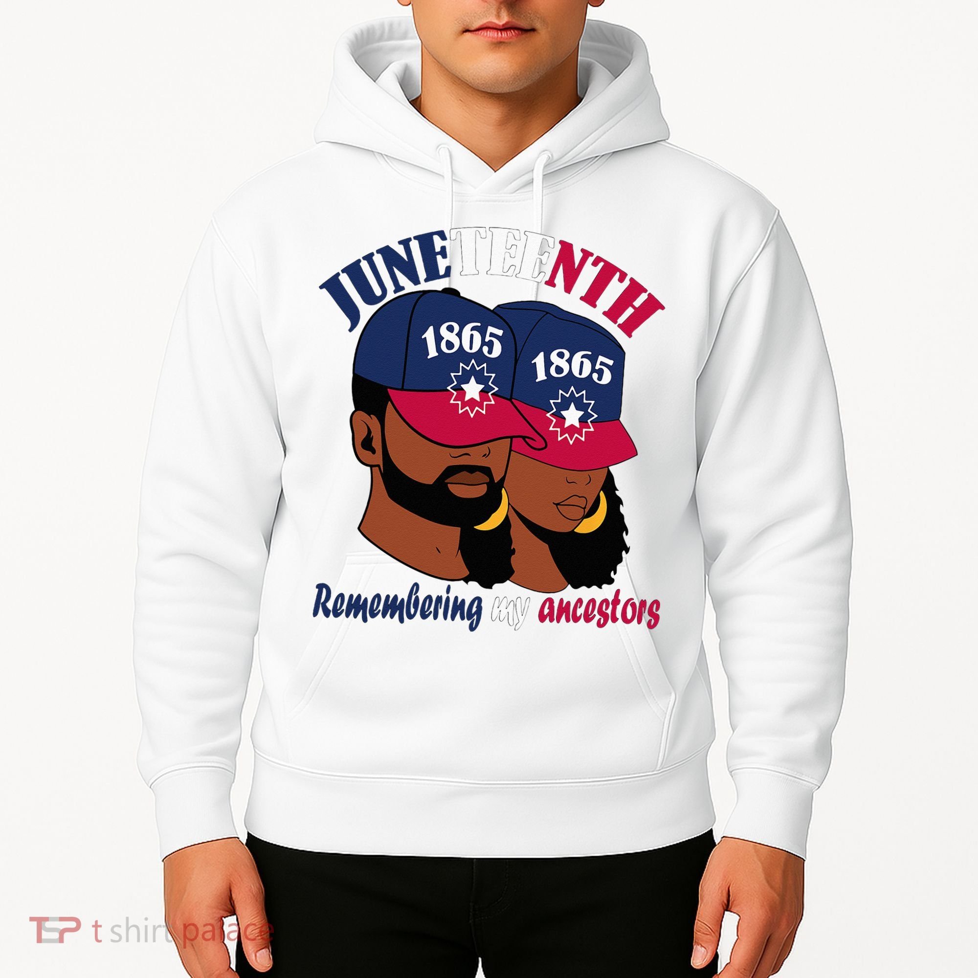 Remembering My Ancestors Juneteenth flag blue red white Hoodie