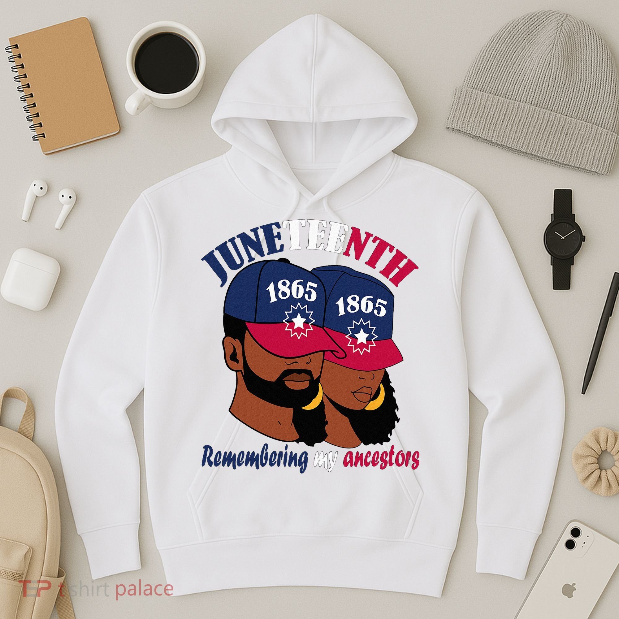 Remembering My Ancestors Juneteenth flag blue red white Hoodie