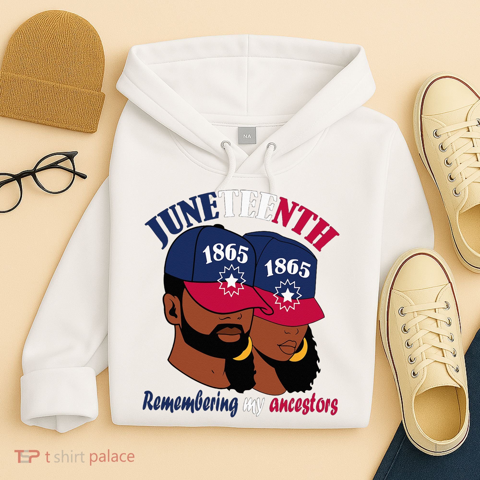 Remembering My Ancestors Juneteenth flag blue red white Hoodie