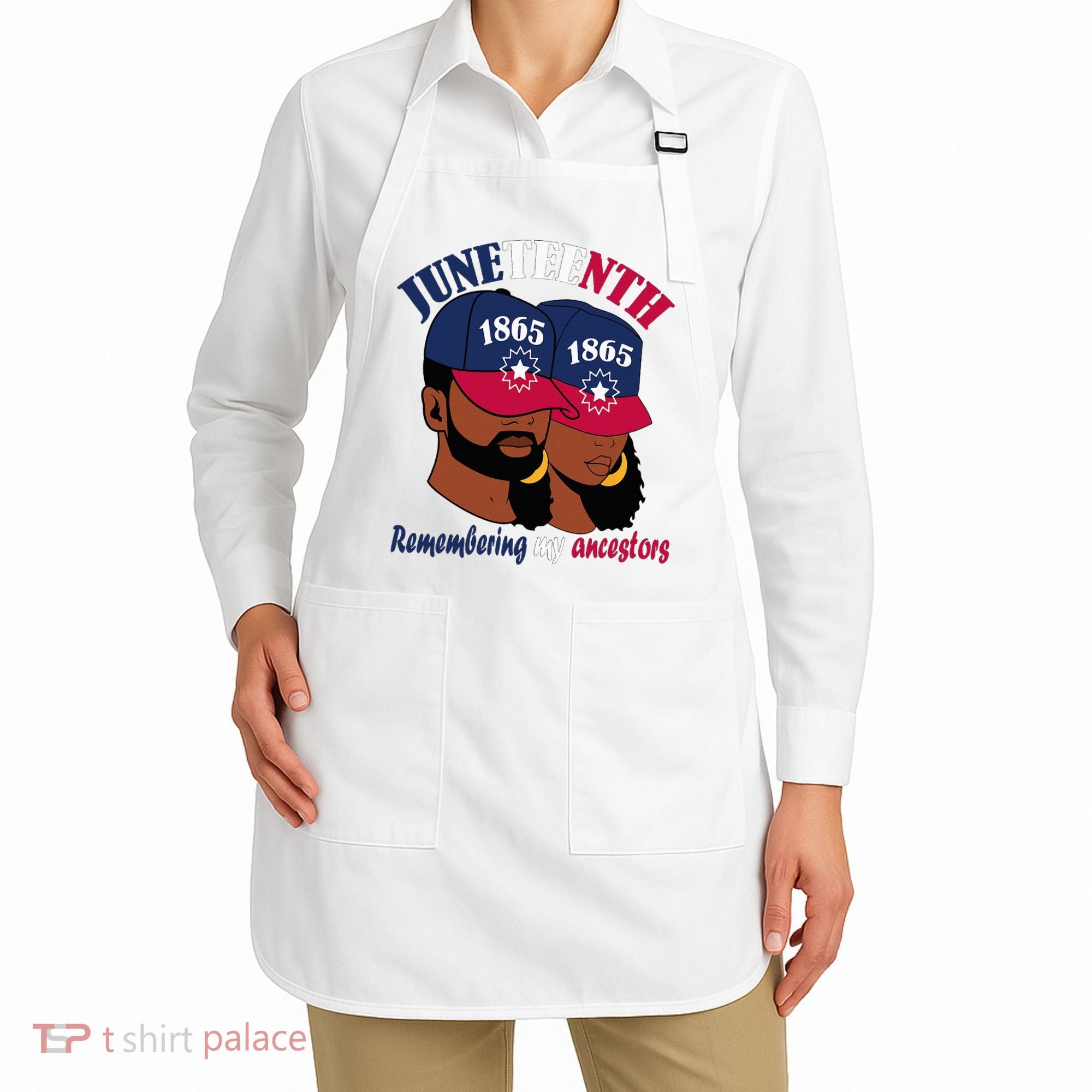 Remembering My Ancestors Juneteenth flag blue red white Apron