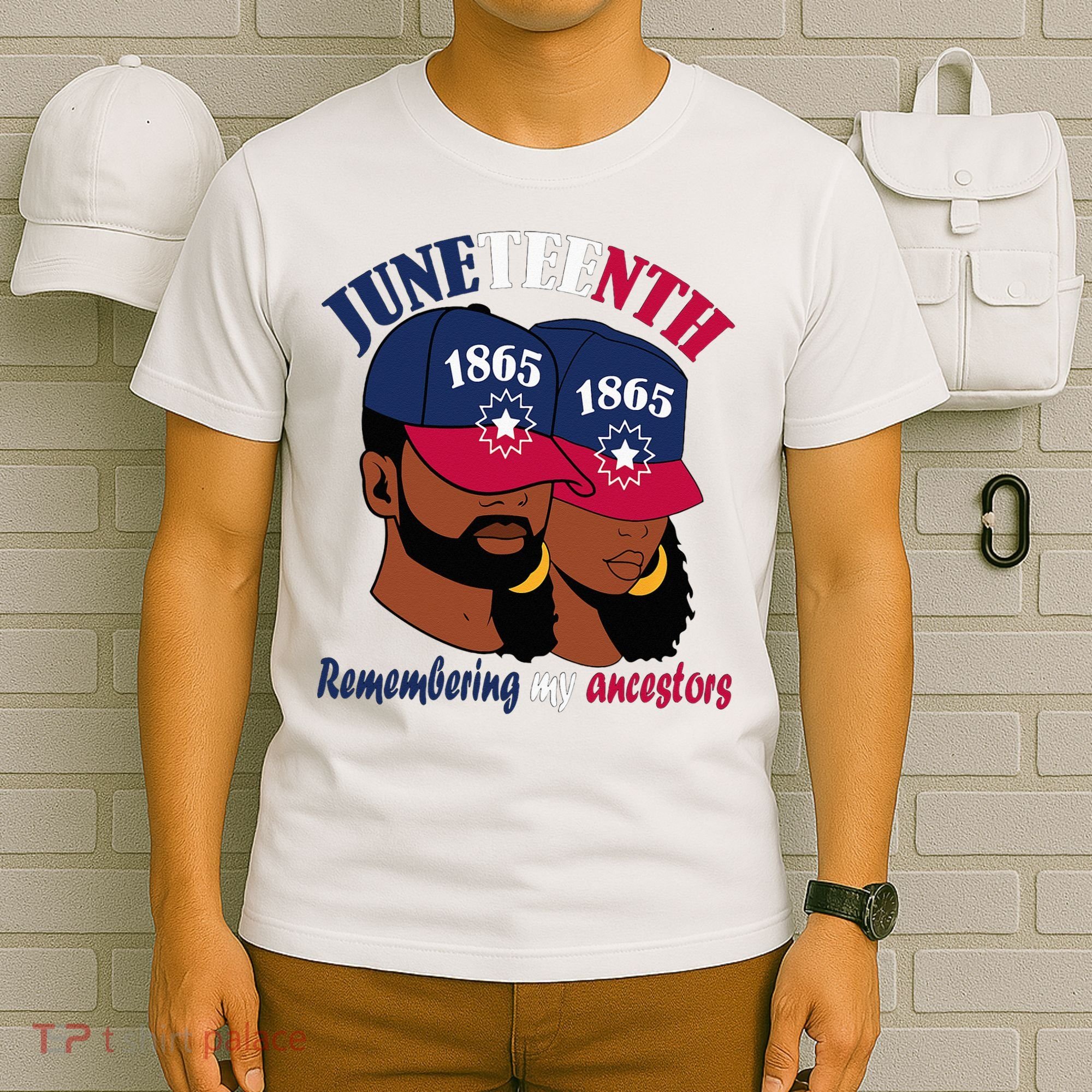 Remembering My Ancestors Juneteenth flag blue red white T-Shirt