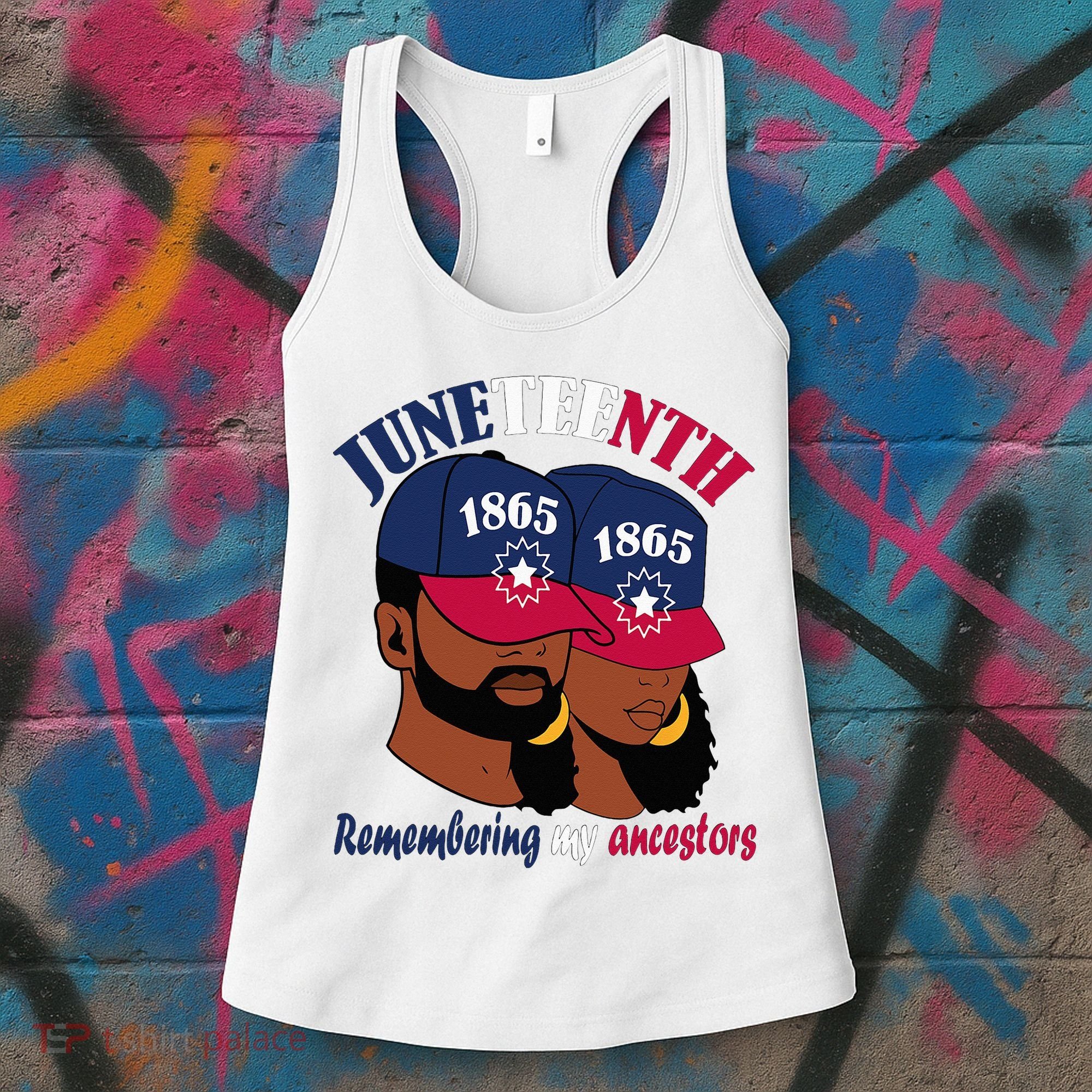 Remembering My Ancestors Juneteenth flag blue red white Women's Tank Top