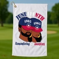 Remembering My Ancestors Juneteenth flag blue red white Golf Towel thumb 1