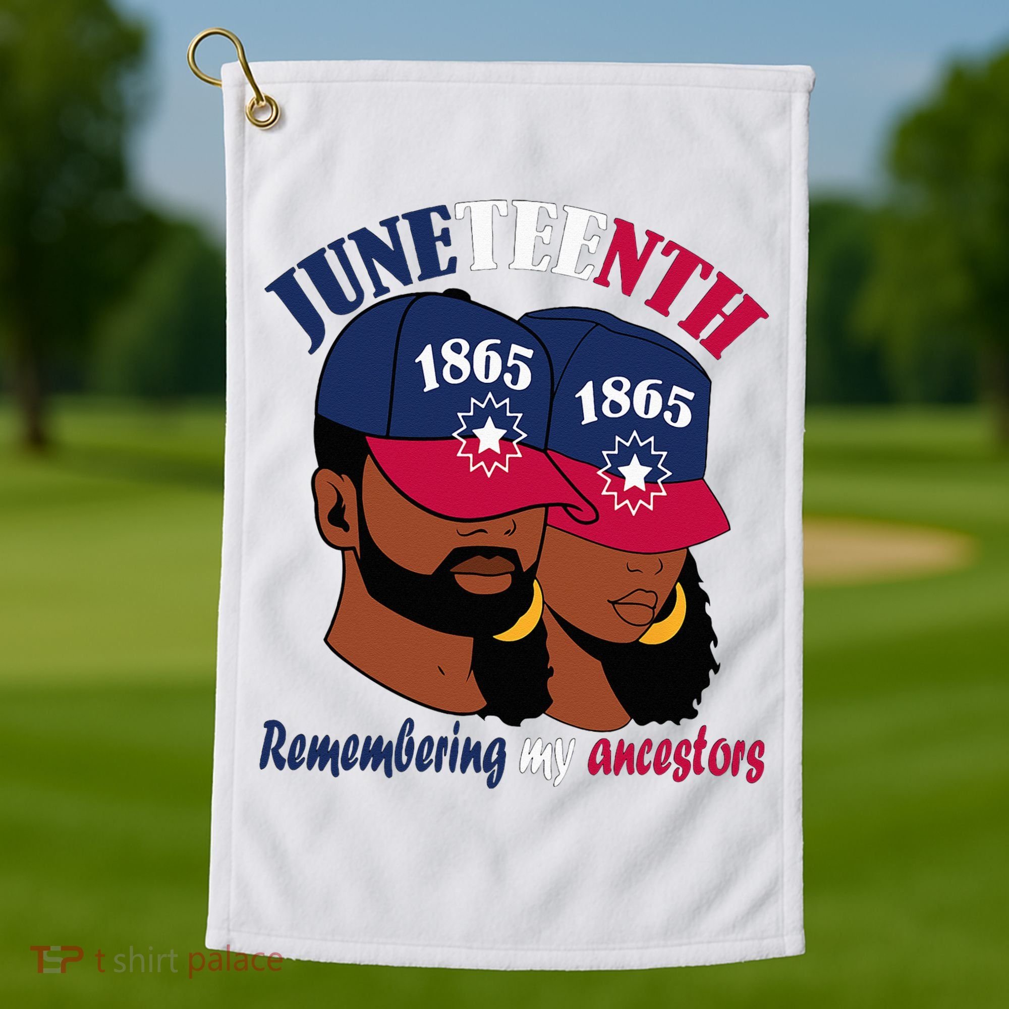 Remembering My Ancestors Juneteenth flag blue red white Golf Towel