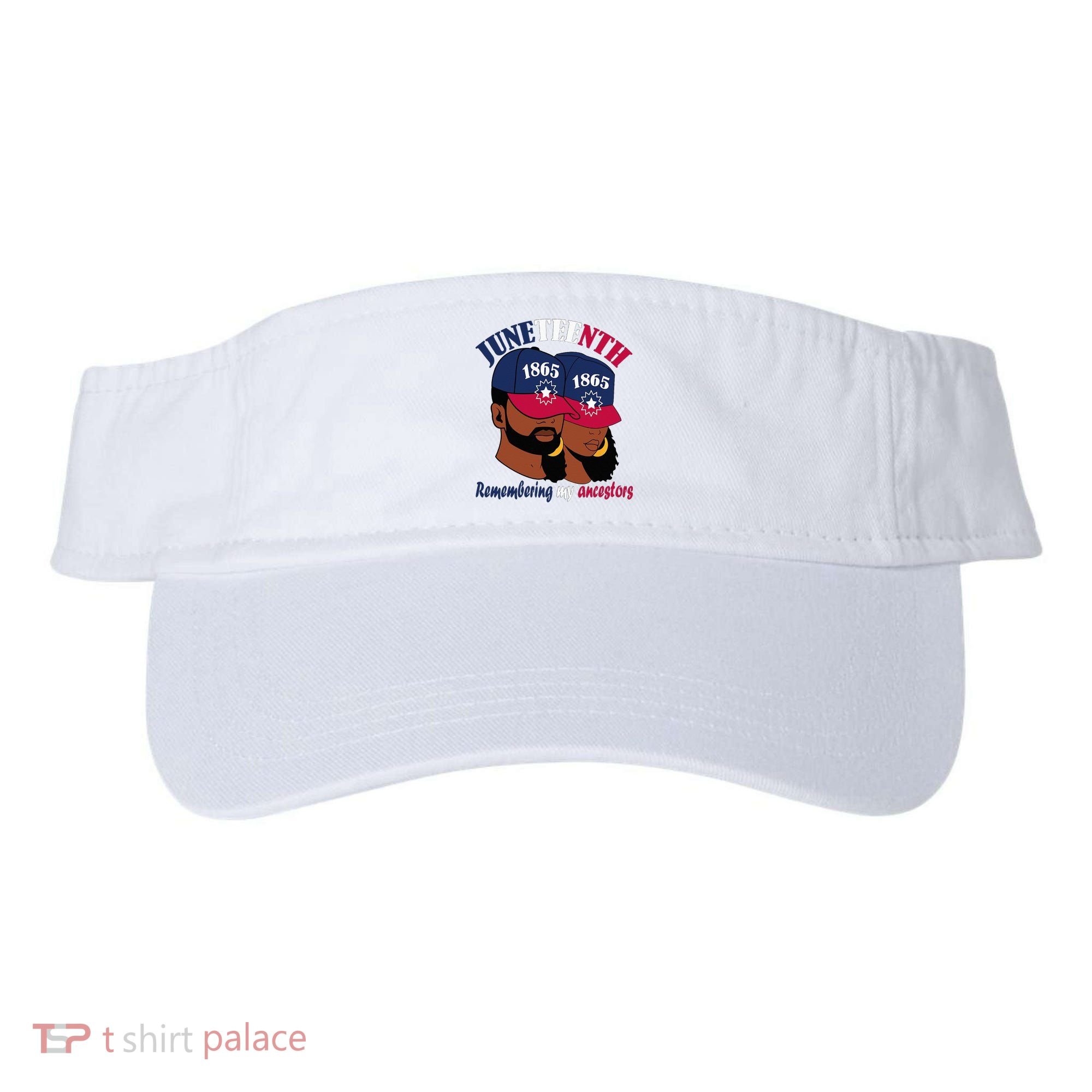 Remembering My Ancestors Juneteenth flag blue red white Visor