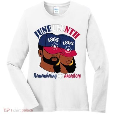 Remembering My Ancestors Juneteenth flag blue red white Women's Long Sleeve Shirt