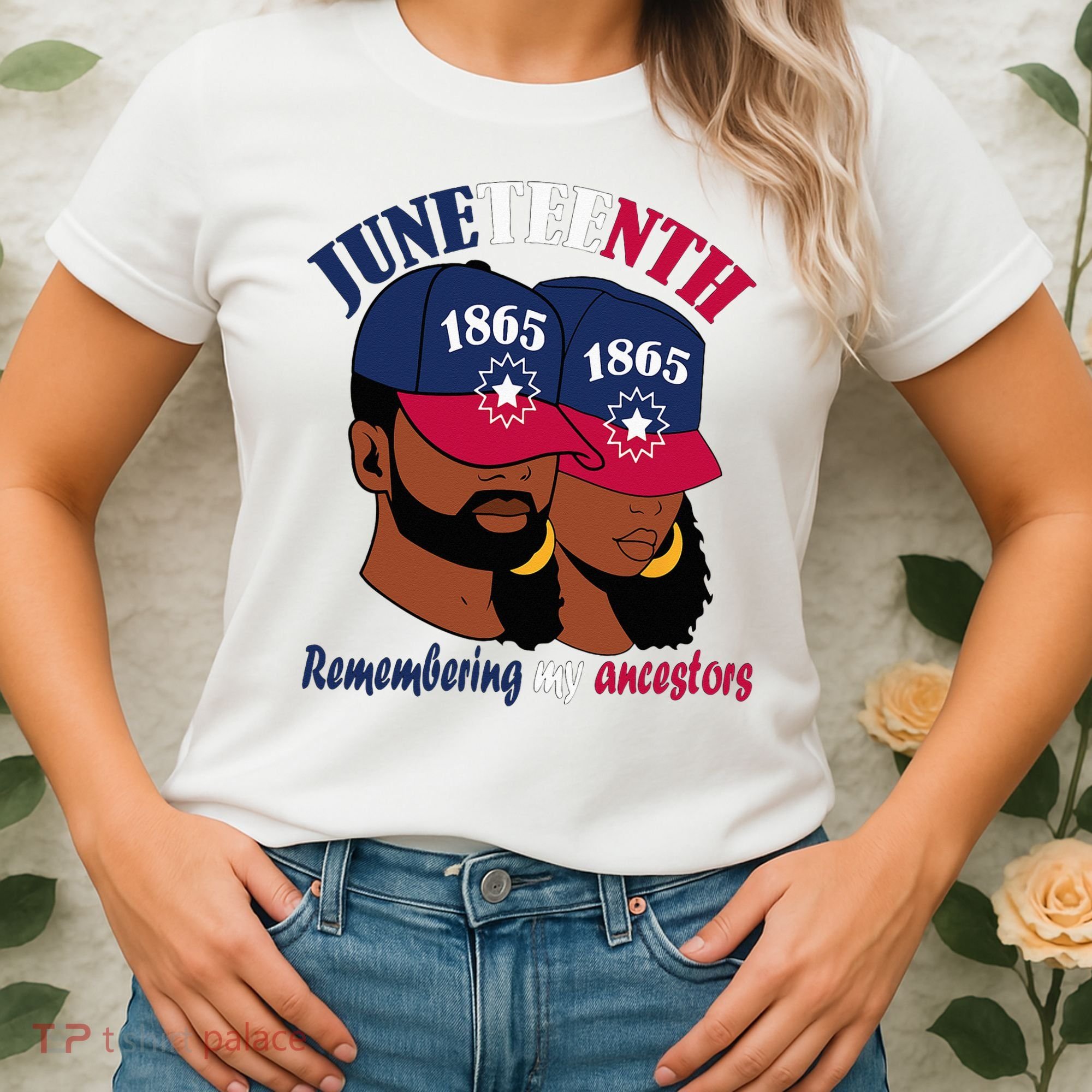 Remembering My Ancestors Juneteenth flag blue red white Women's T-Shirt