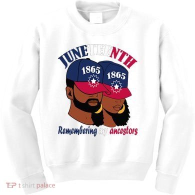 Remembering My Ancestors Juneteenth flag blue red white Kids Sweatshirt