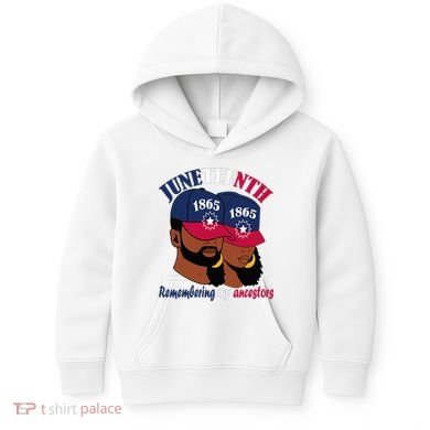 Remembering My Ancestors Juneteenth flag blue red white Kids Hoodie