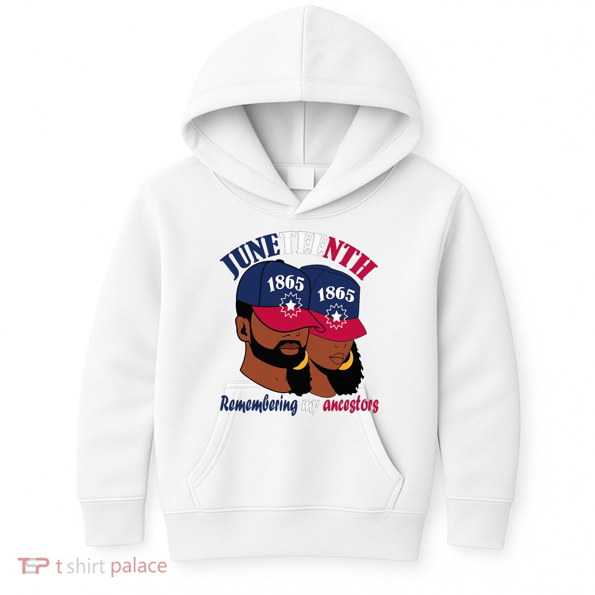 Remembering My Ancestors Juneteenth flag blue red white Kids Hoodie