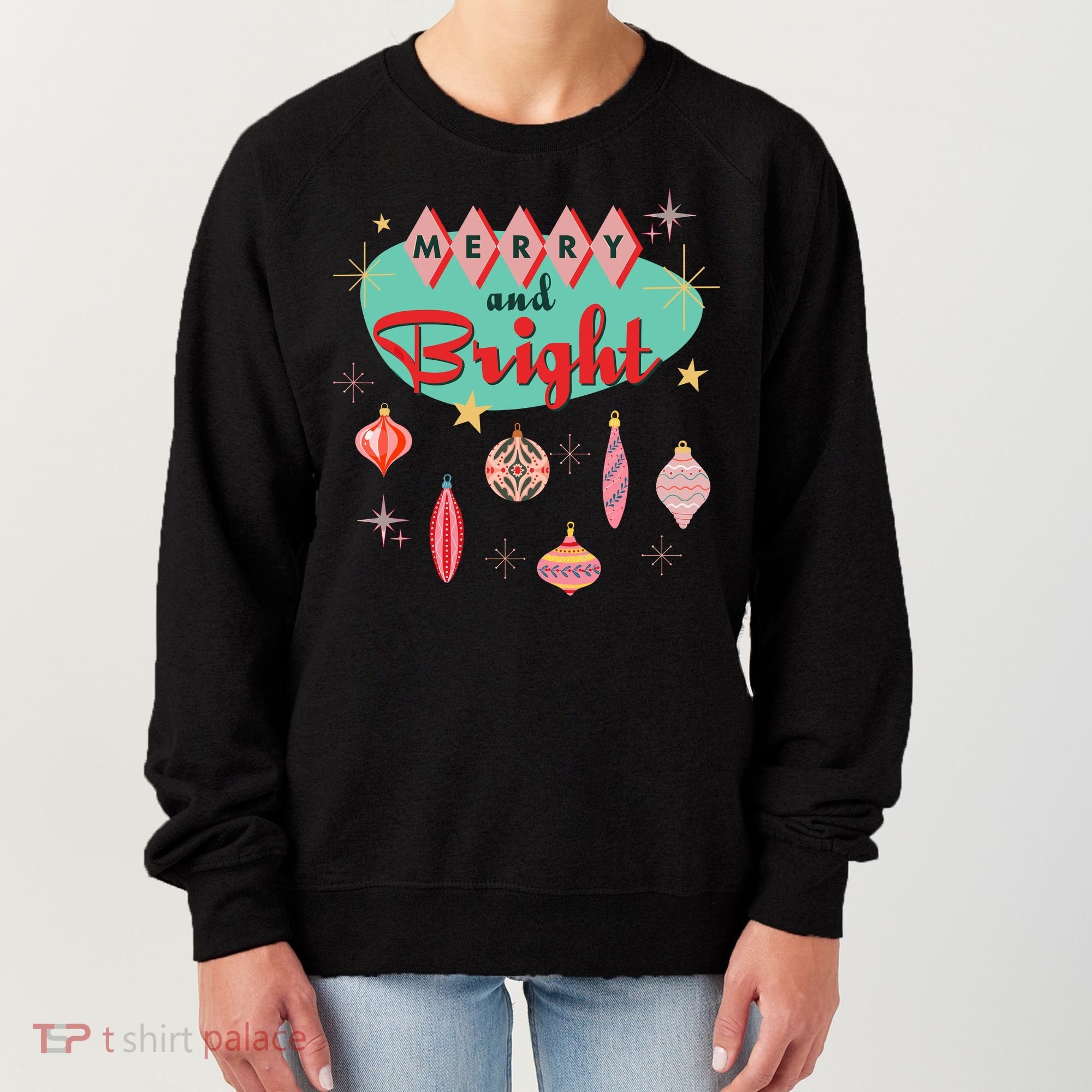 Retro Merry And Bright Midcentury Modern Christmas Ornament Women's Sweatshirt
