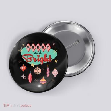 Retro Merry And Bright Midcentury Modern Christmas Ornament Button