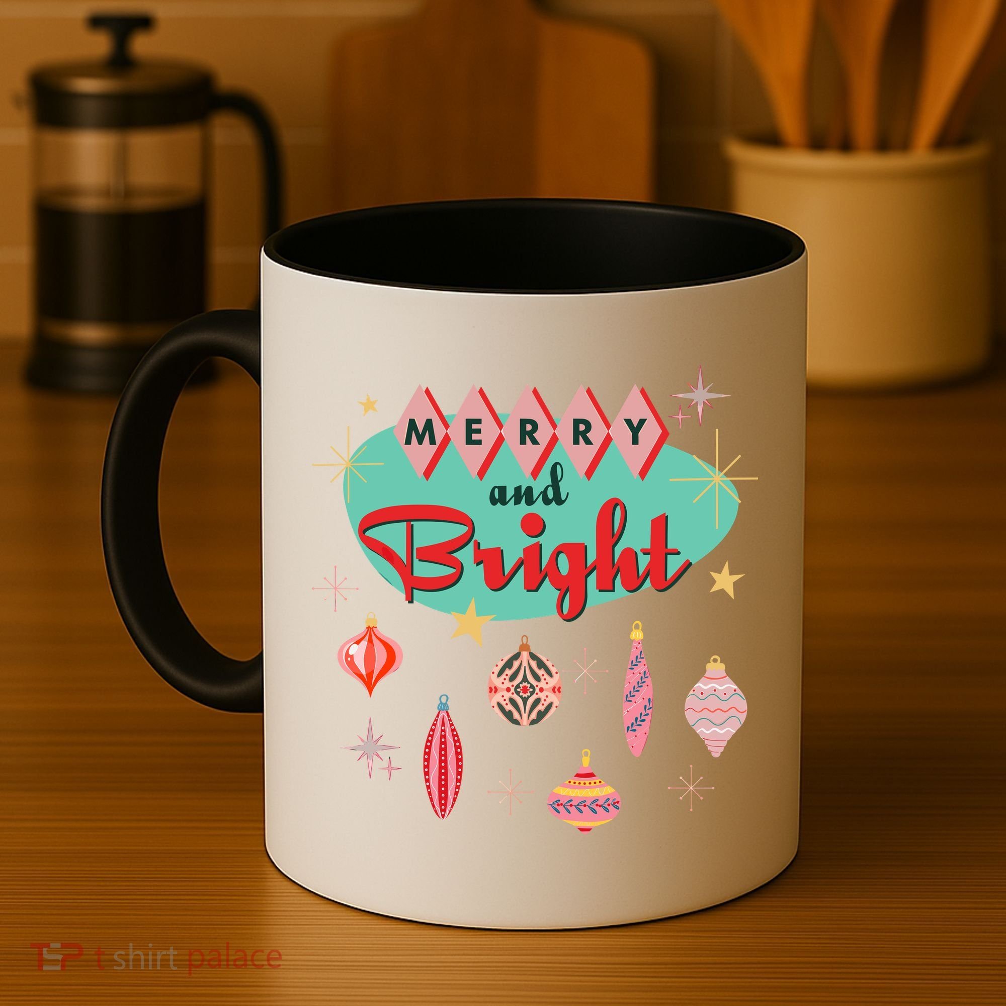Retro Merry And Bright Midcentury Modern Christmas Ornament Coffee Mug