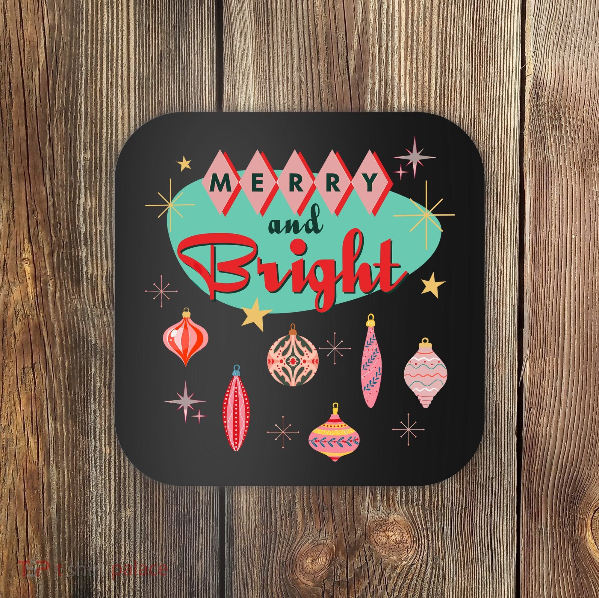 Retro Merry And Bright Midcentury Modern Christmas Ornament Coaster