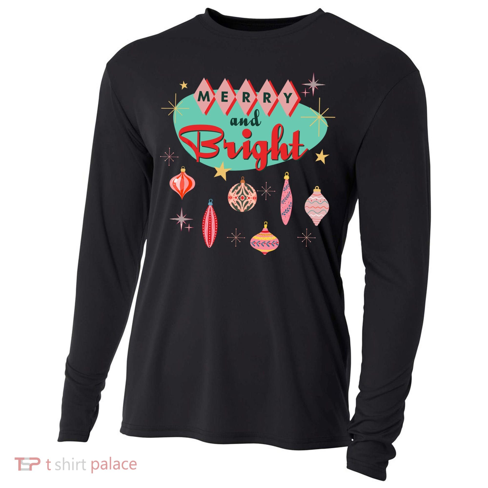 Retro Merry And Bright Midcentury Modern Christmas Ornament Cooling Performance Long Sleeve Crew