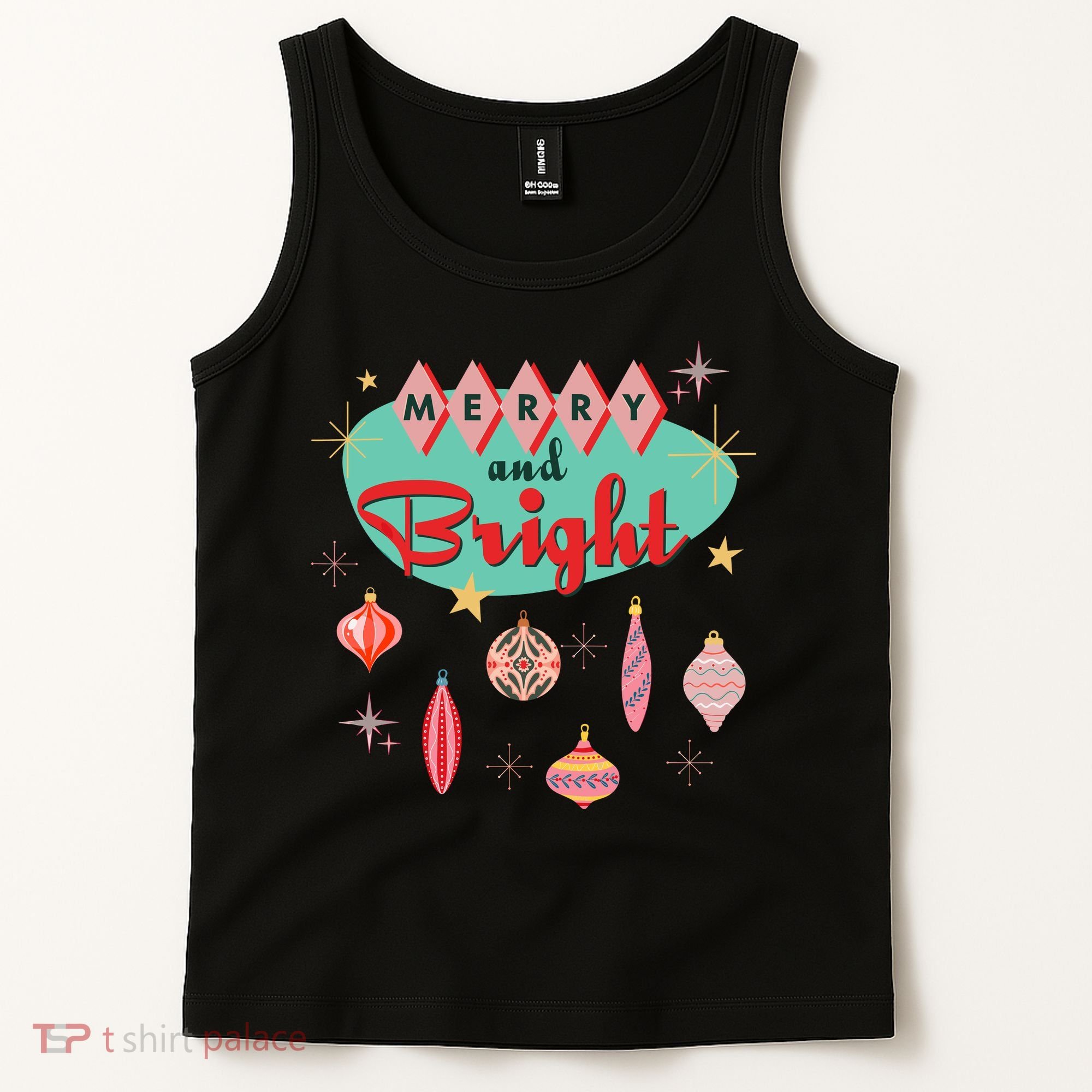 Retro Merry And Bright Midcentury Modern Christmas Ornament Tank Top