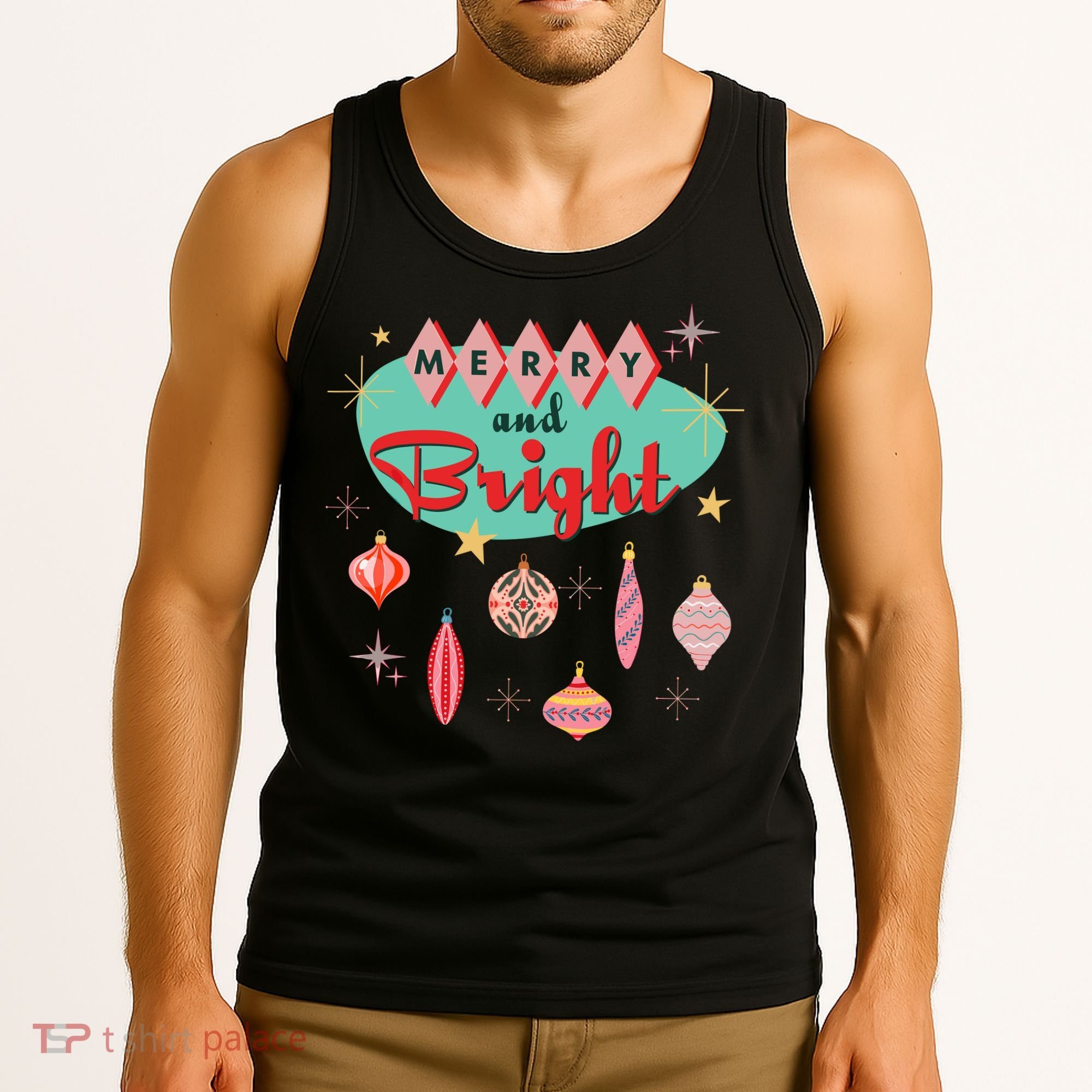 Retro Merry And Bright Midcentury Modern Christmas Ornament Tank Top