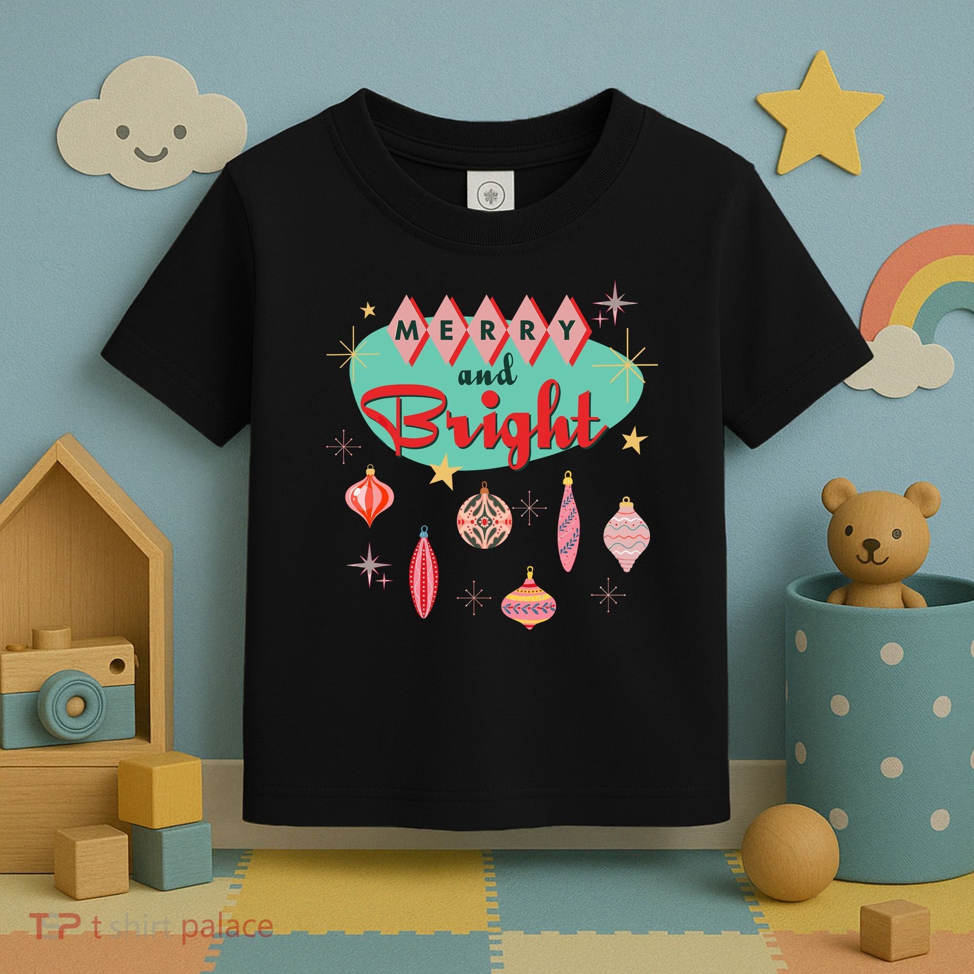 Retro Merry And Bright Midcentury Modern Christmas Ornament Toddler T-Shirt