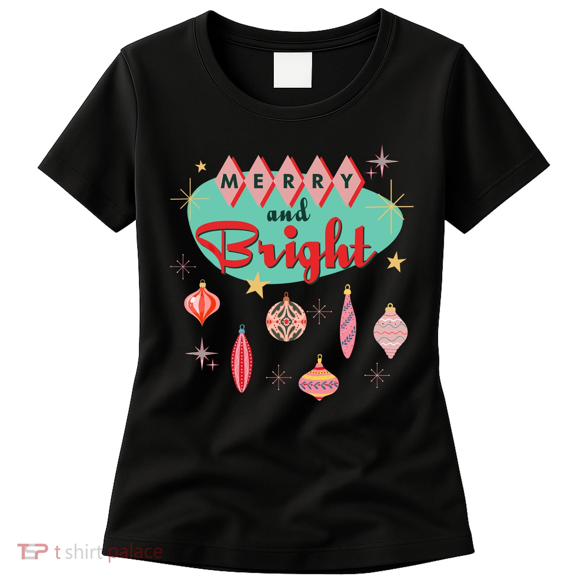 Retro Merry And Bright Midcentury Modern Christmas Ornament Women's T-Shirt