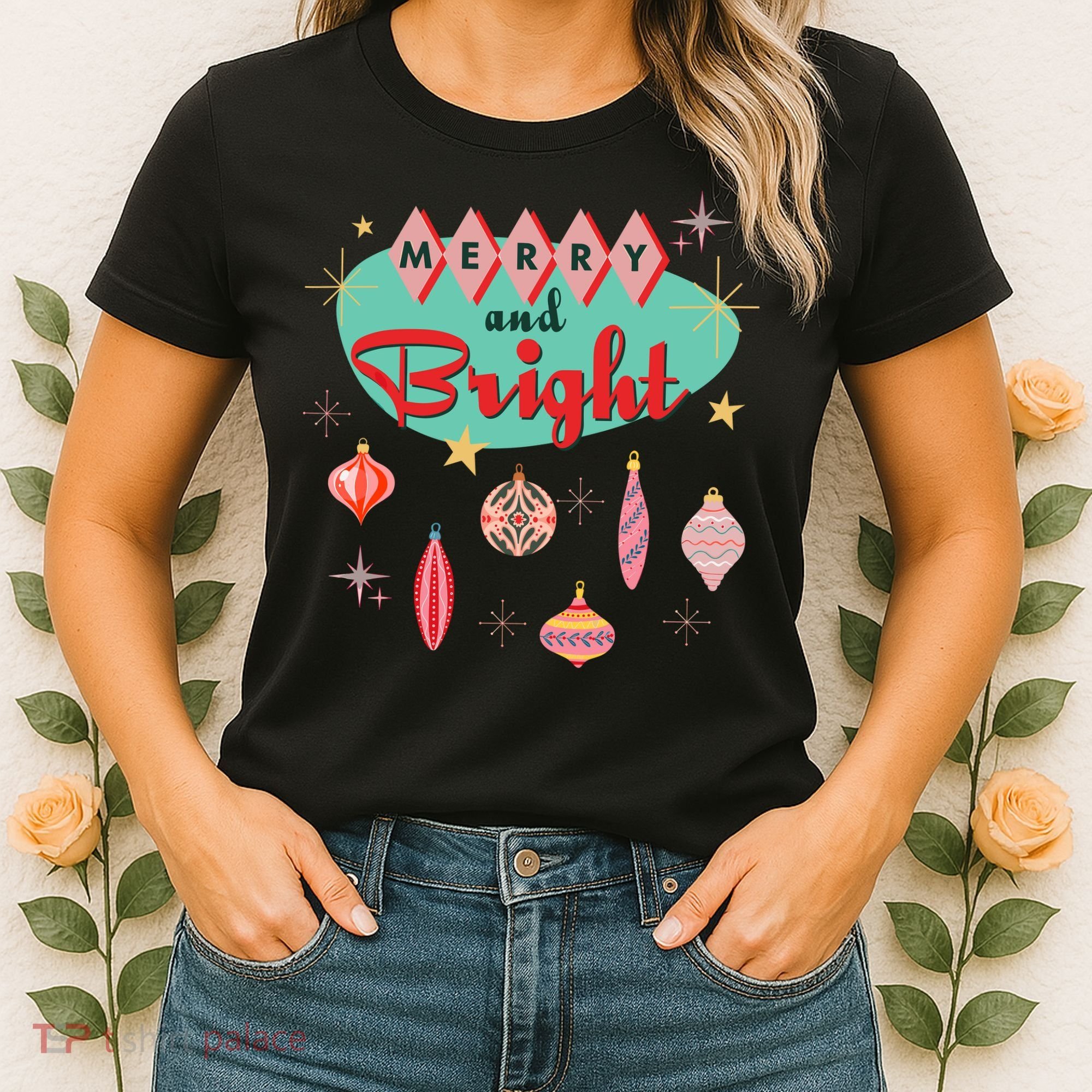 Retro Merry And Bright Midcentury Modern Christmas Ornament Women's T-Shirt