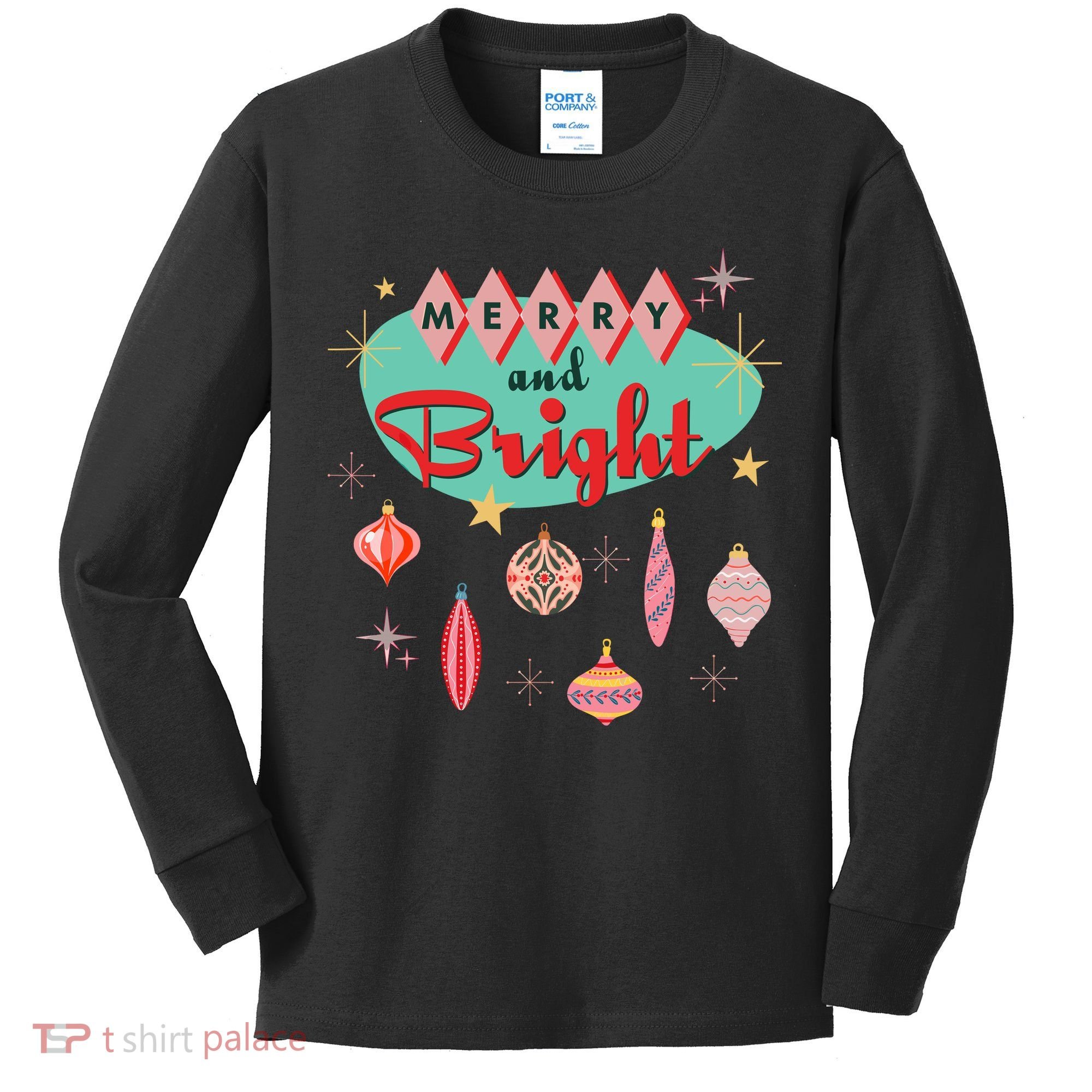 Retro Merry And Bright Midcentury Modern Christmas Ornament Kids Long Sleeve Shirt