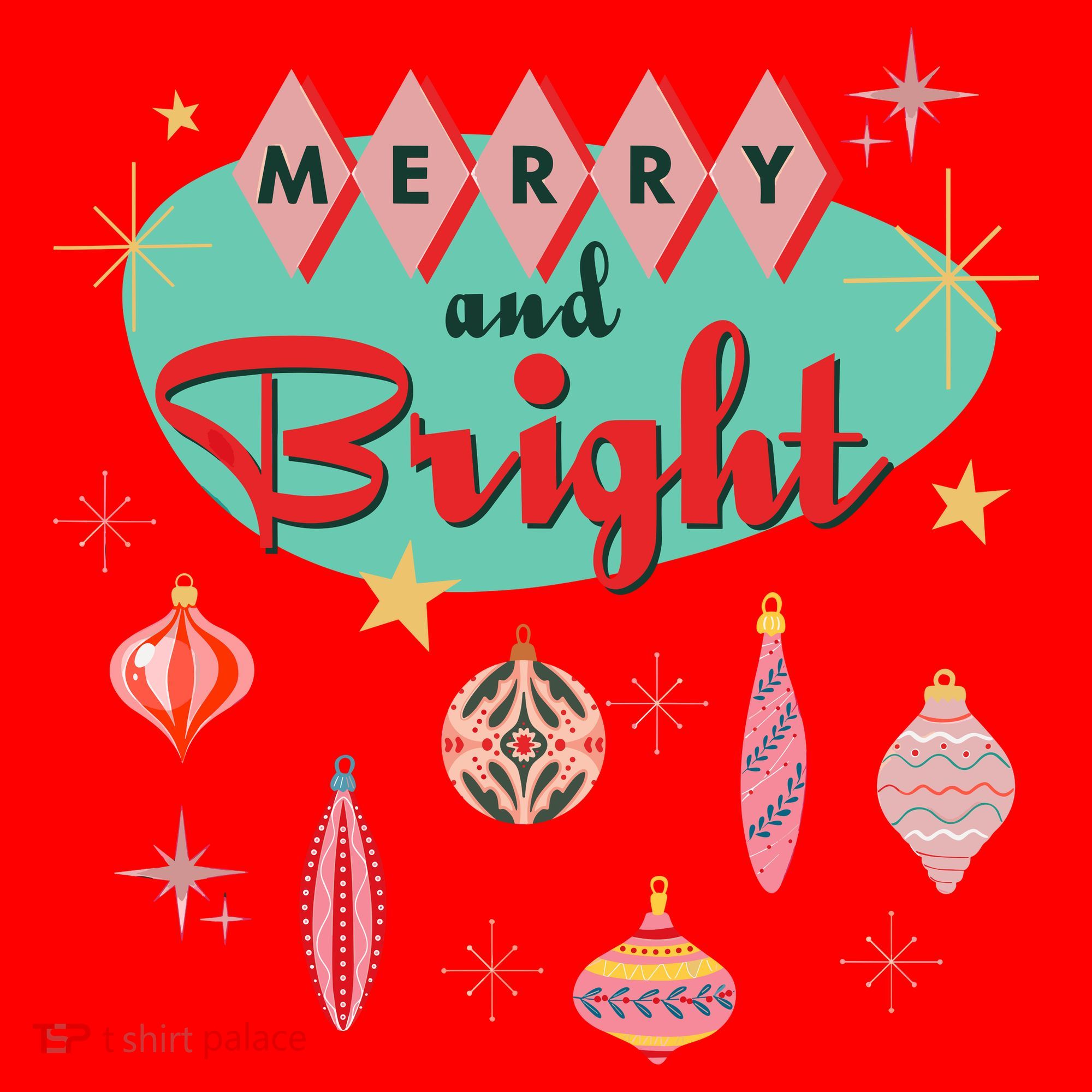Retro Merry And Bright Midcentury Modern Christmas Ornament Santa Hat