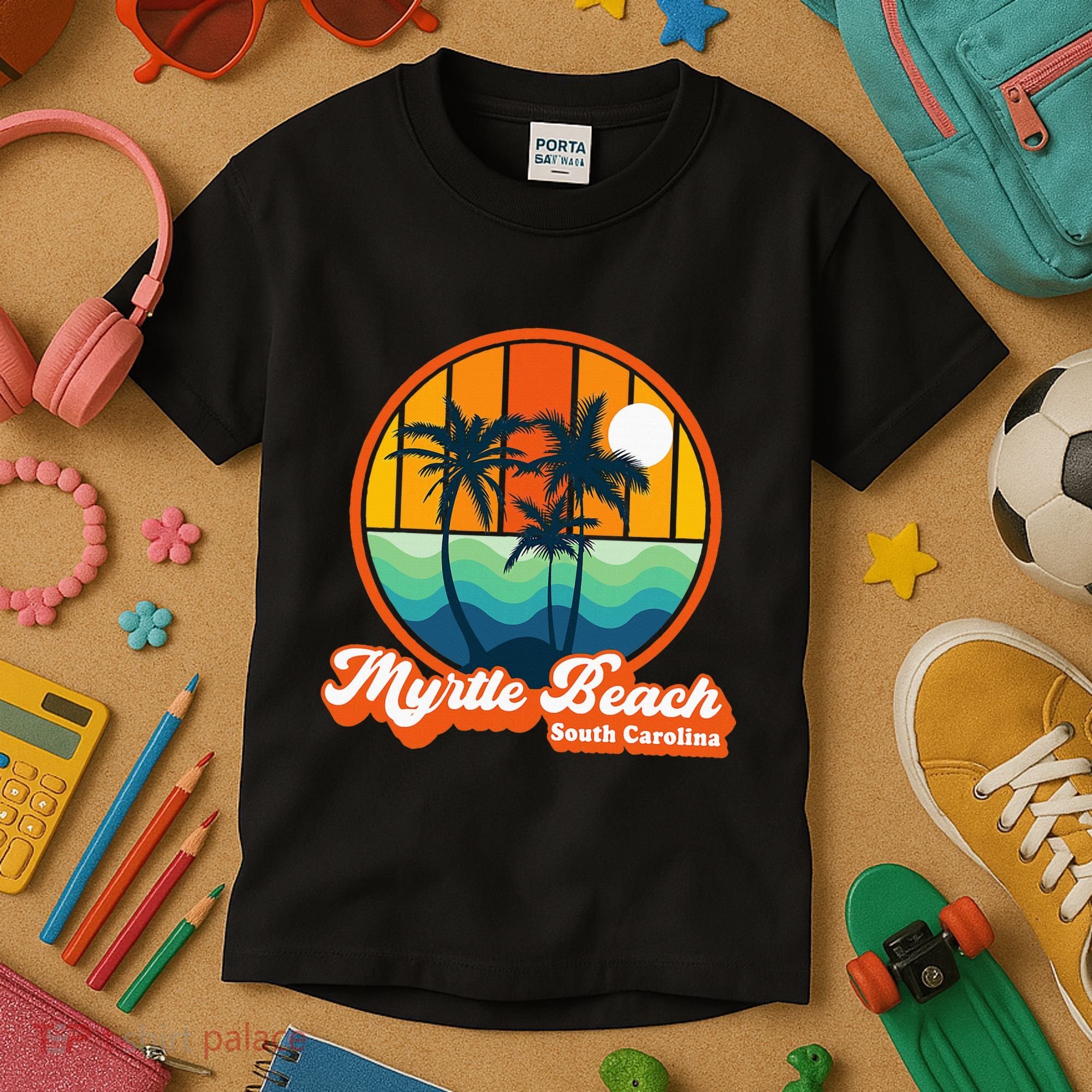 Retro Myrtle Beach South Carolina Summer 90s Beach Souvenirs Kids T-Shirt