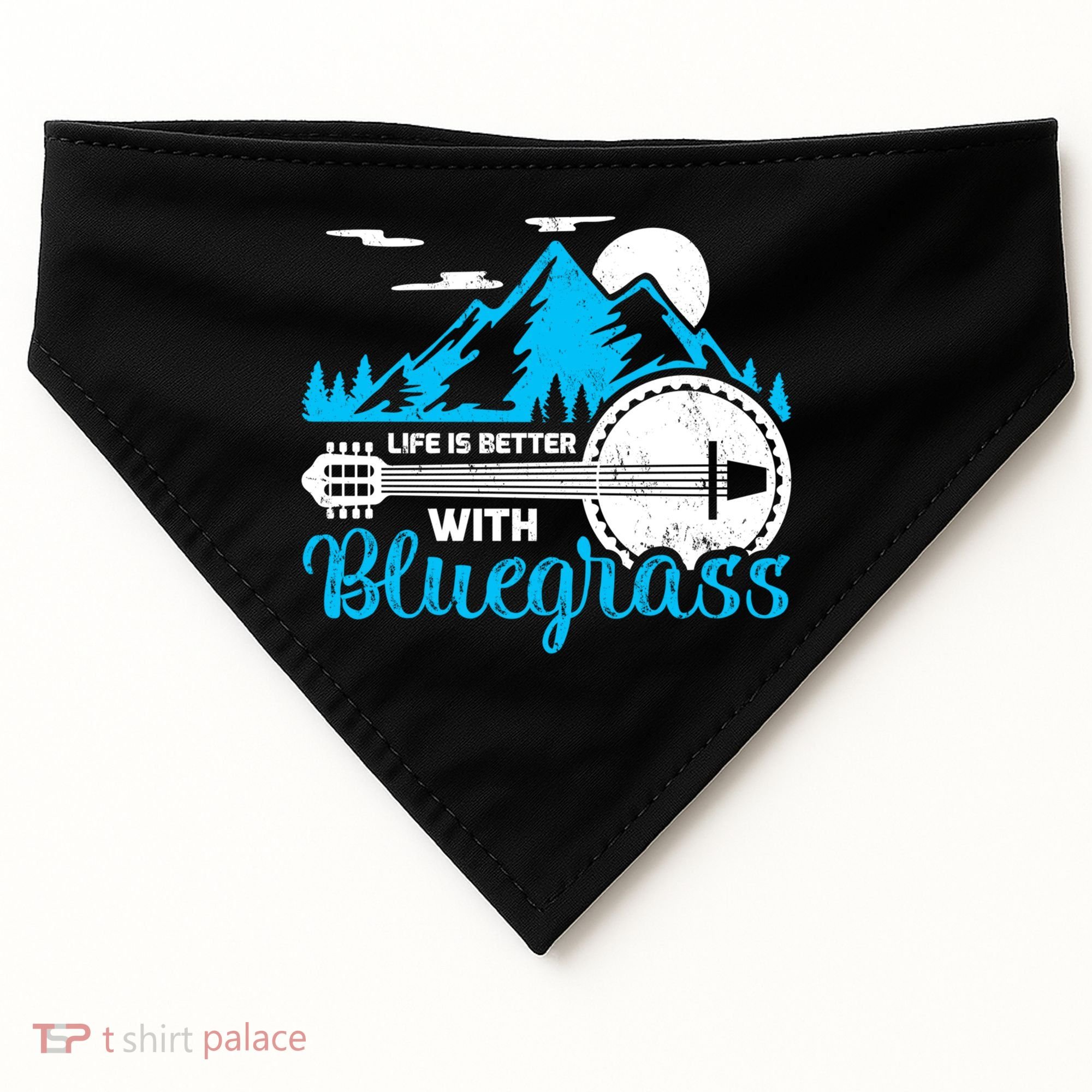 Retro Mountain Banjo Life Is Better With Bluegrass Gift USA-Made Doggie Bandana