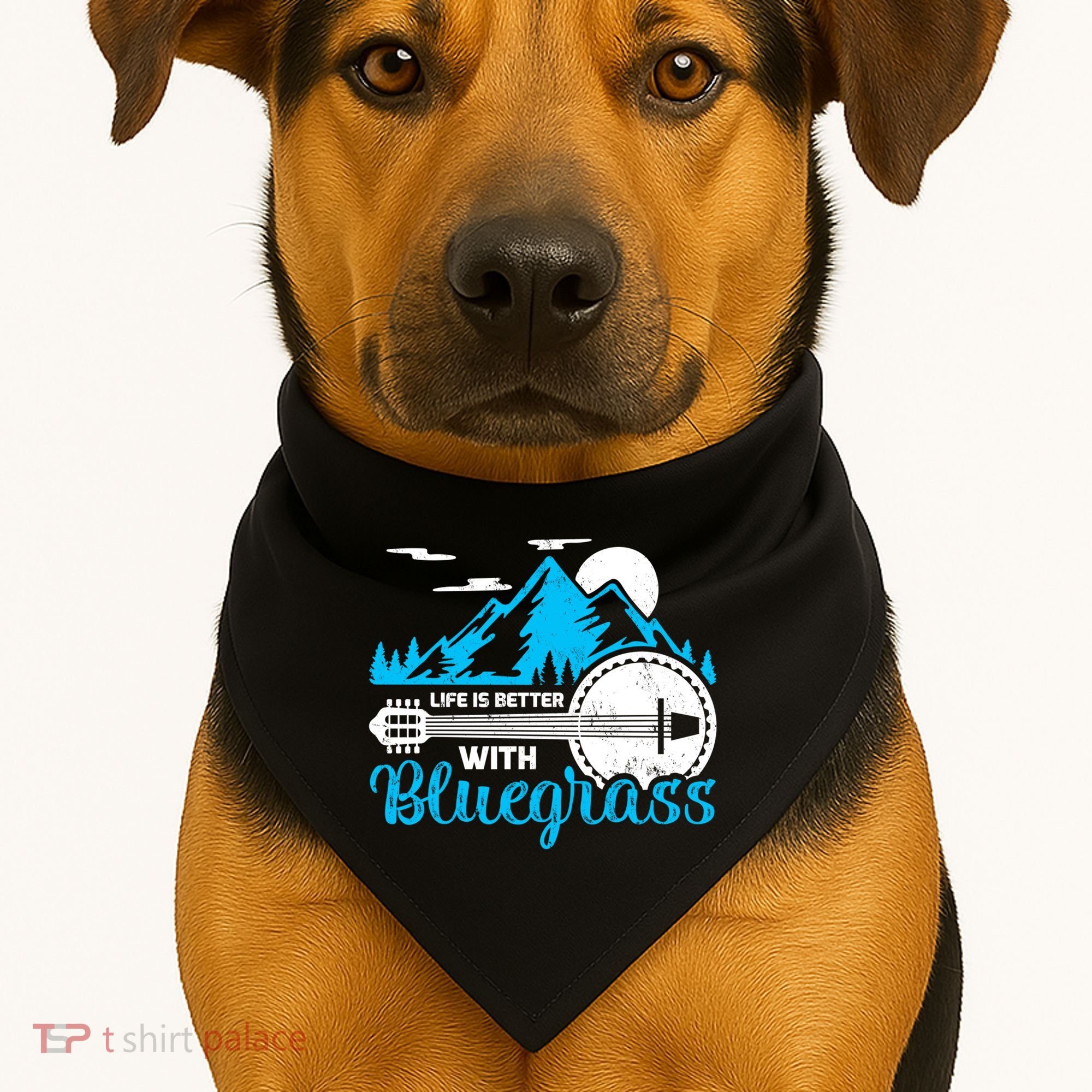 Retro Mountain Banjo Life Is Better With Bluegrass Gift USA-Made Doggie Bandana