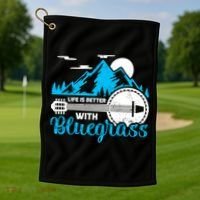 Retro Mountain Banjo Life Is Better With Bluegrass Gift Golf Towel thumb 1