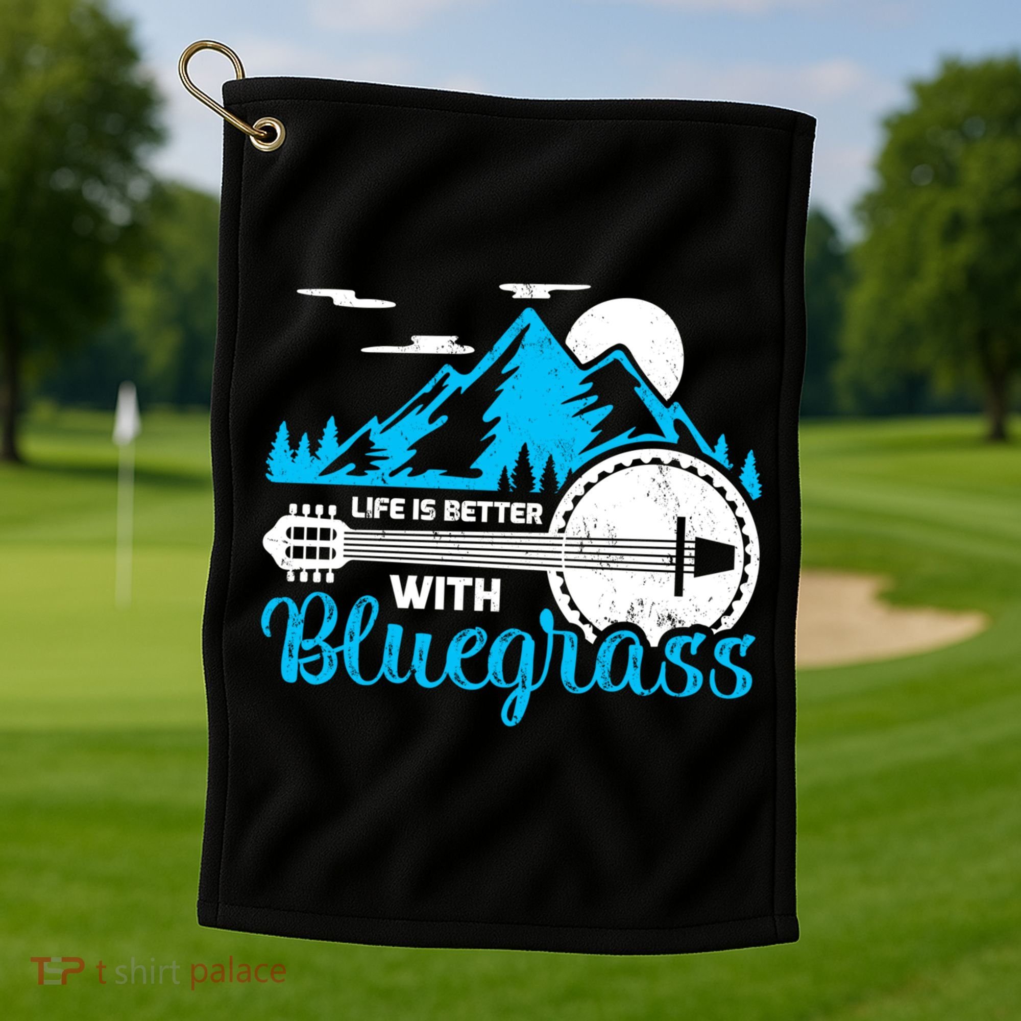 Retro Mountain Banjo Life Is Better With Bluegrass Gift Golf Towel