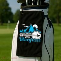 Retro Mountain Banjo Life Is Better With Bluegrass Gift Golf Towel thumb 2