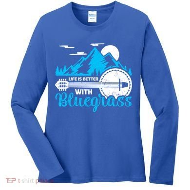 Retro Mountain Banjo Life Is Better With Bluegrass Gift Women's Long Sleeve Shirt